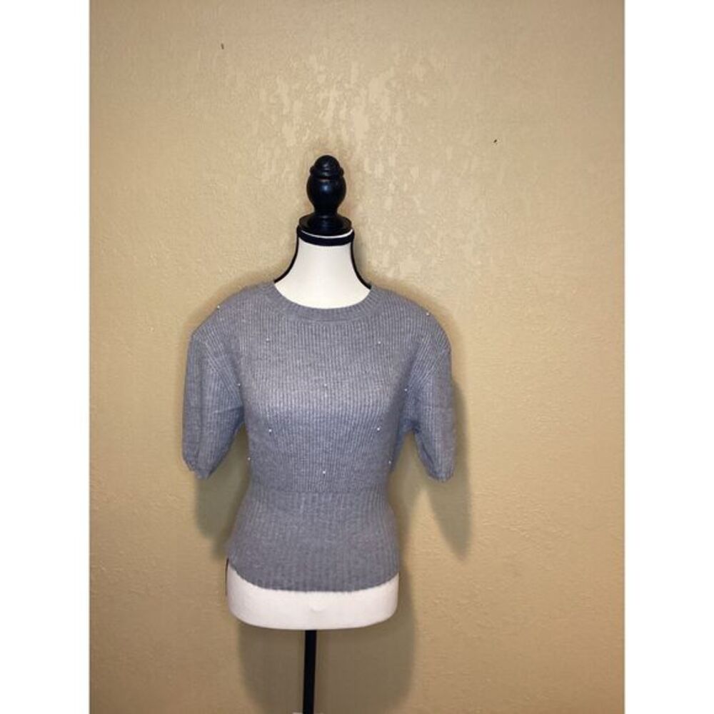 Jun & Ivy for Anthropologie Sweater, short sleeve sweater with pearl detail, Med